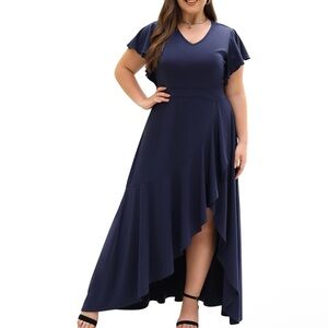 KELUUMMI Blue High Low Flutter Sleeve Ruffle Dress Size 20 Mermaid Tail‎ V-Neck